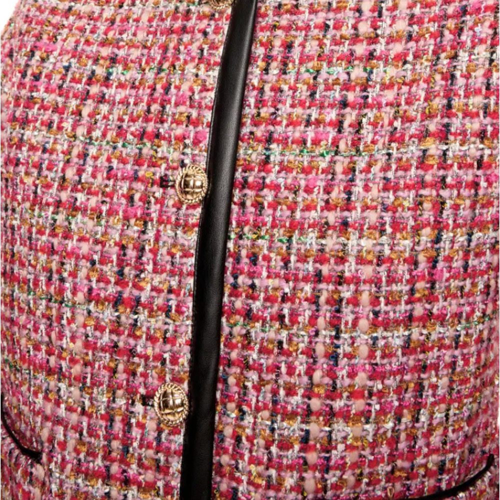 English Factory Tweed Blazer XS Boxy Boucle Faux Leather Lady Clueless $210 - Picture 8 of 10